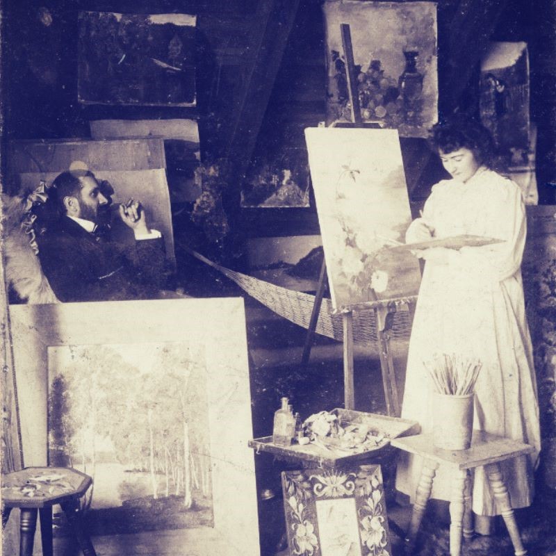 Izydor i  Teodora Gulgowscy w jej pracowni malarskiej